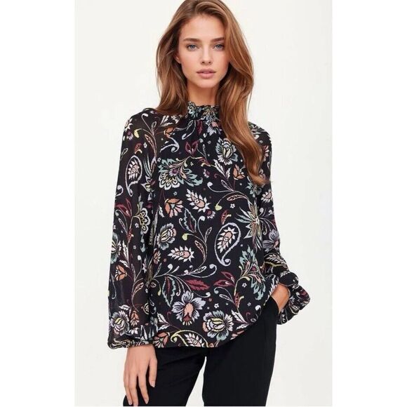 Yumi Kim Lexington Avenue Rustic Paisley Black Blouse Women Size Small Quiet Lux - Picture 1 of 14